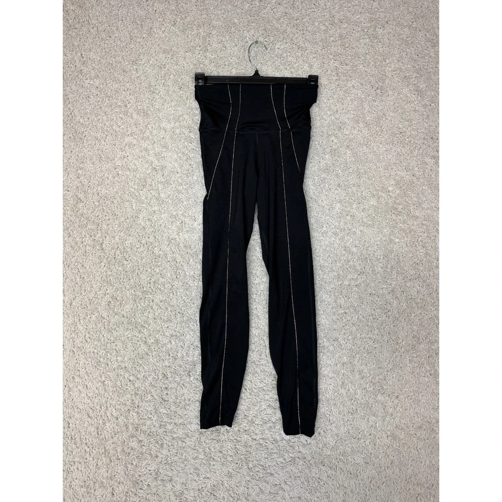 Nike Yoga High Waist 7/8 Metallic Trim Leggings Womens XS Black Work Out Gym